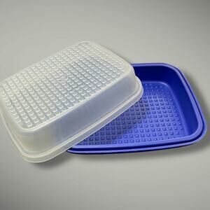 Tupperware Meat Marinade Container Large Dome Season Serve Stack 1294 1295 Blue